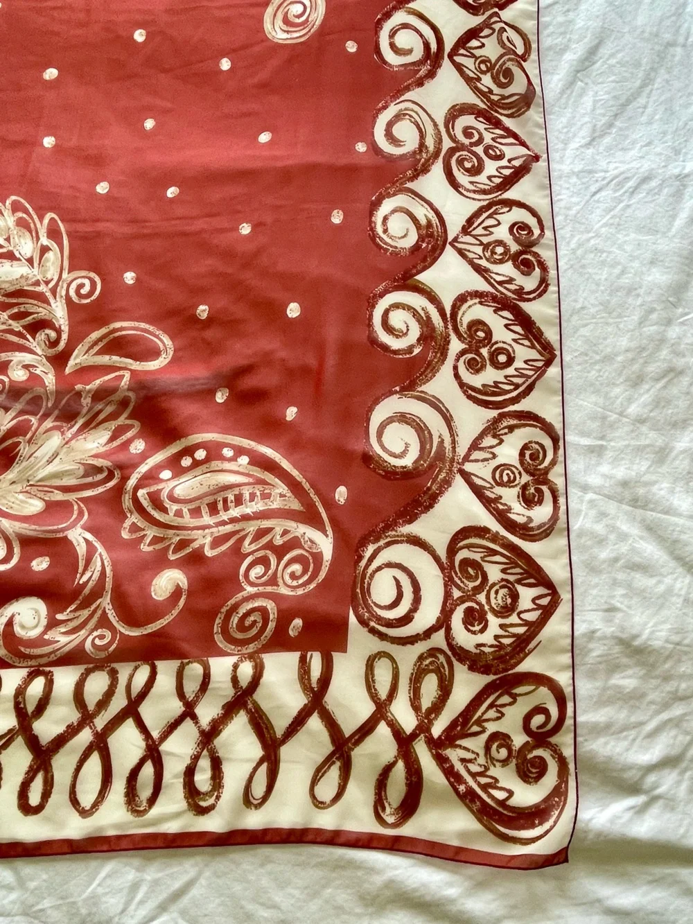 Geri Brown Rust and Cream Paisley almost Square Scarf- translucent